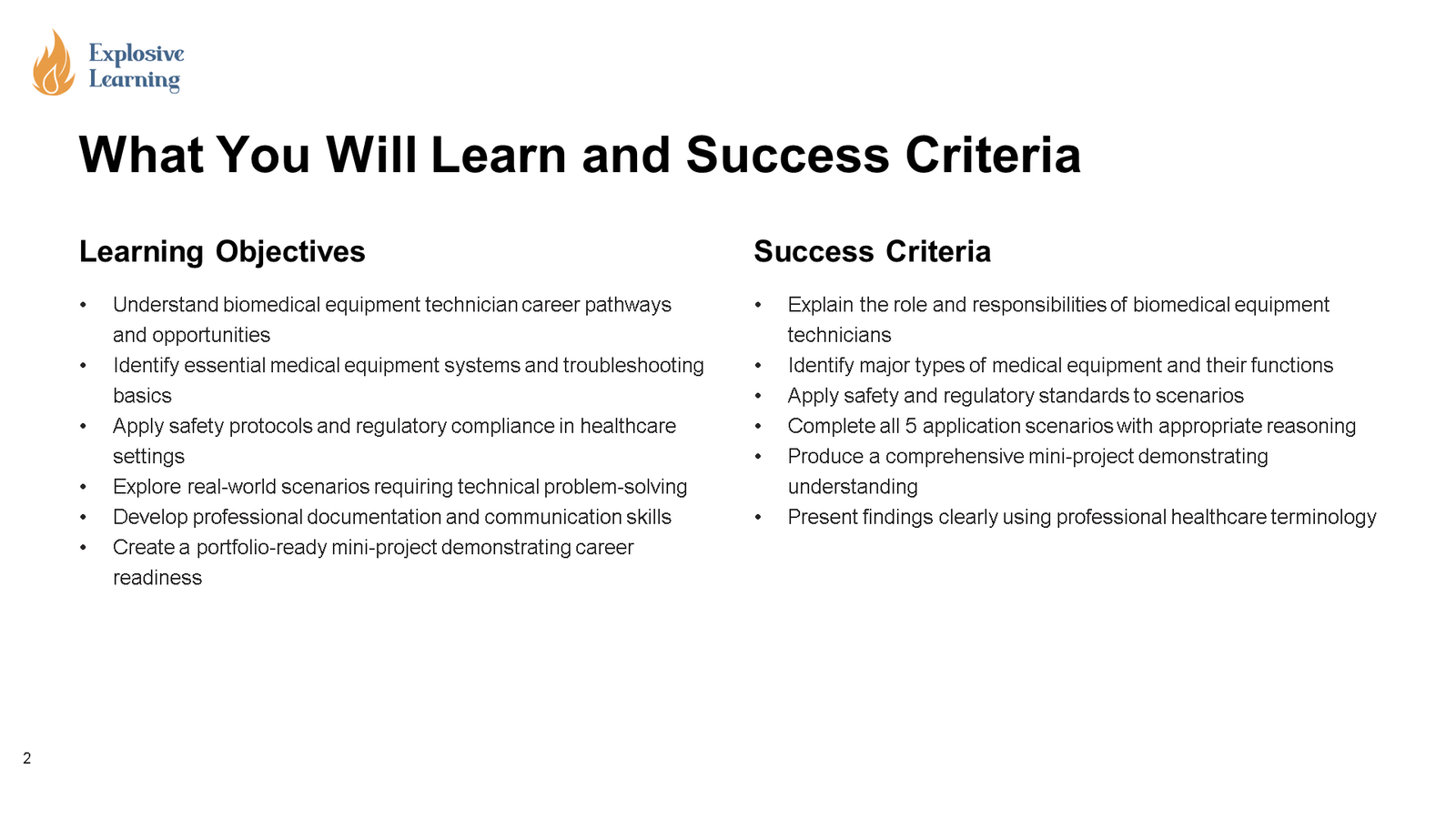 Learning objectives and success criteria slide