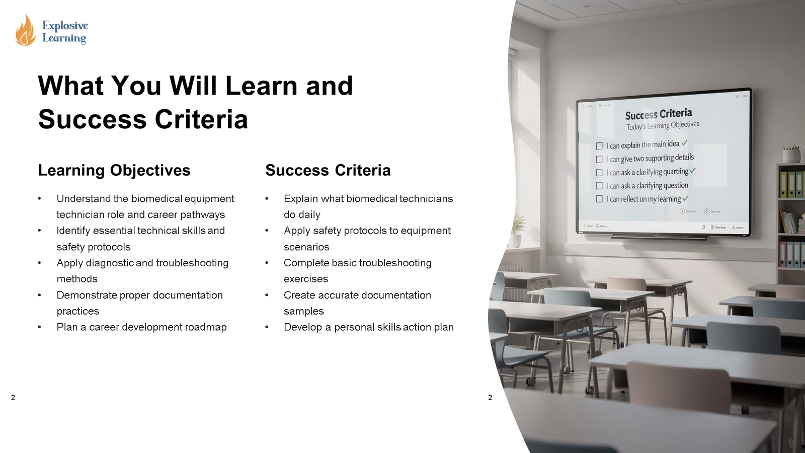 Learning objectives slide in modern classroom
