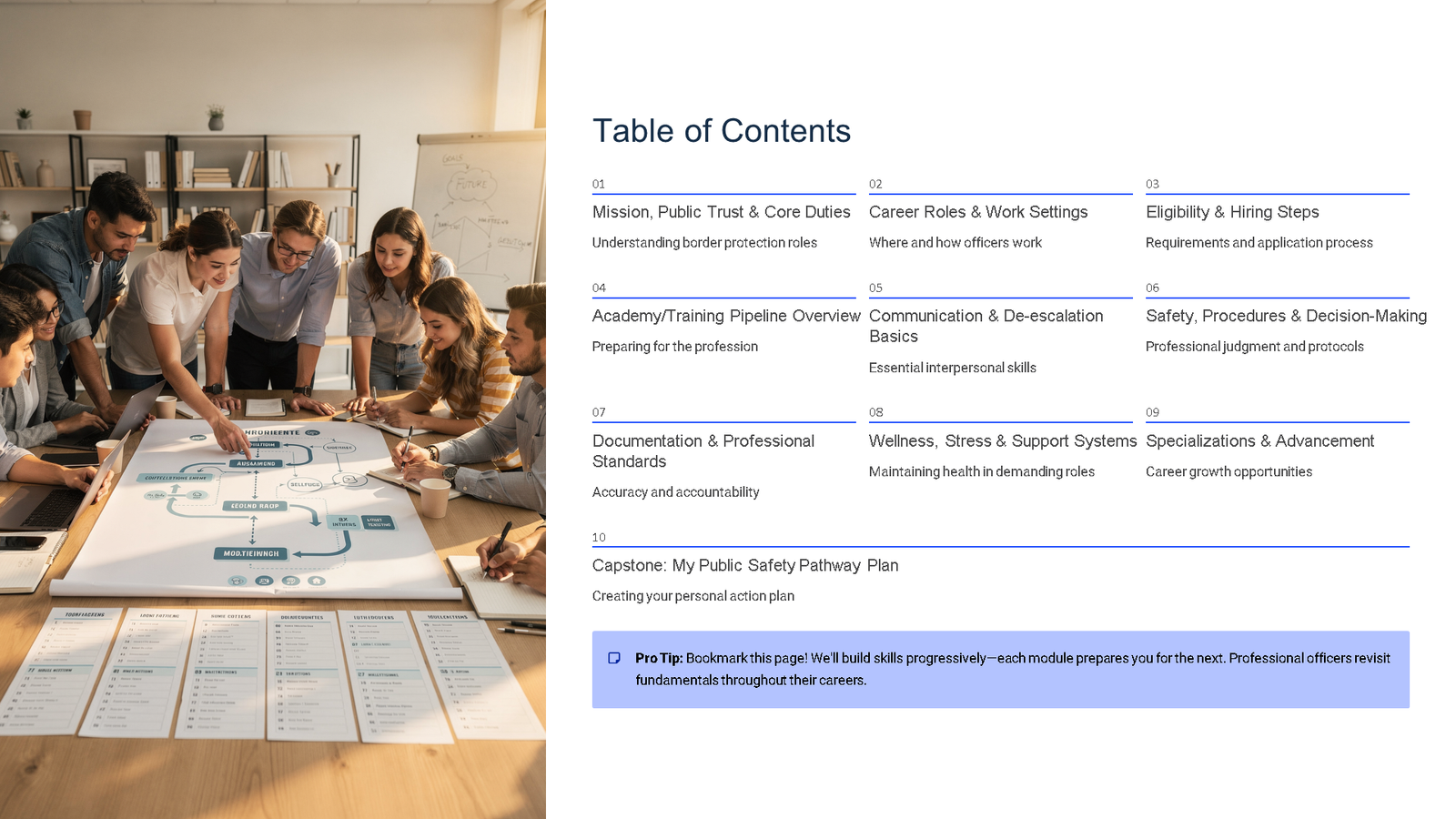 Team reviewing project plan in modern office