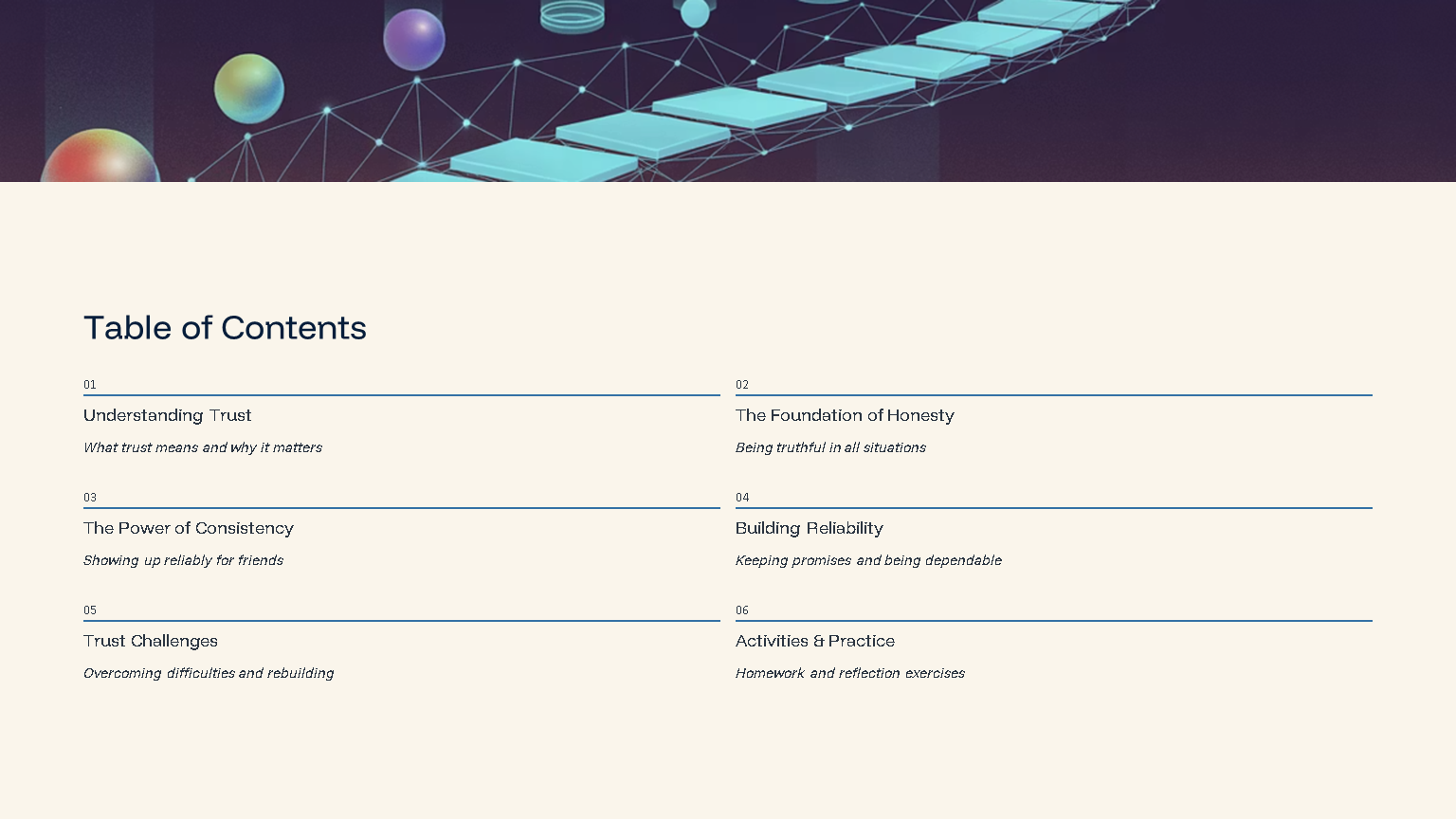 Presentation slide table of contents on trust topics