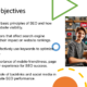 SEO objectives slide with content creator at desk