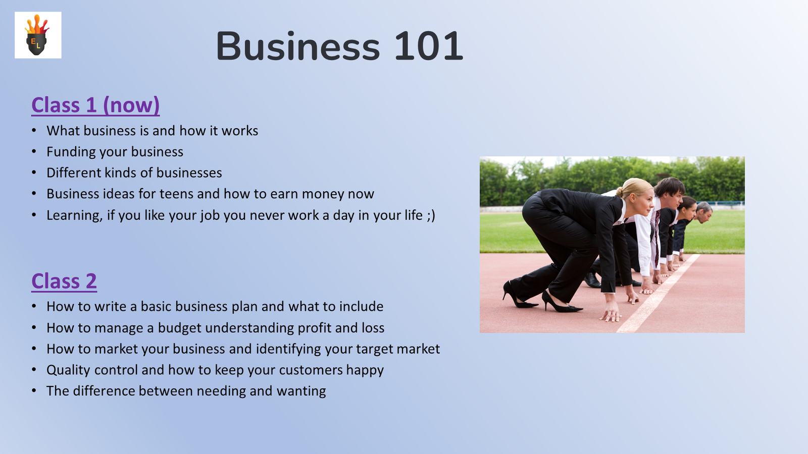 Businesspeople in suits at race starting line