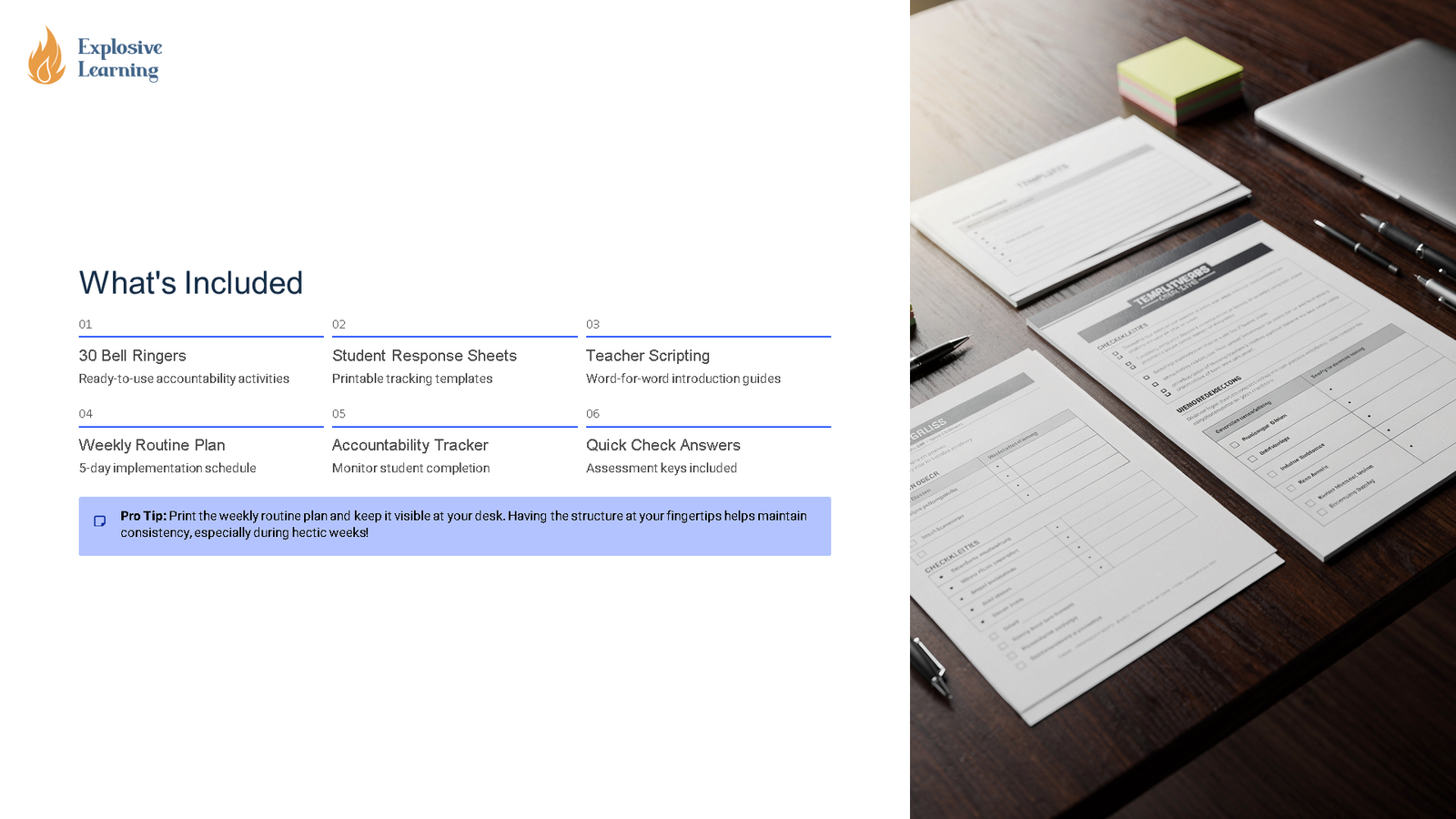 Educational resources and printable templates on desk