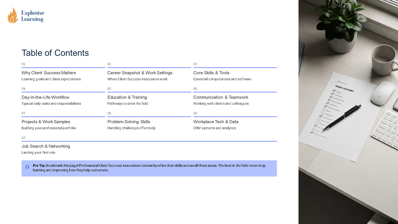 Client Success course table of contents slide