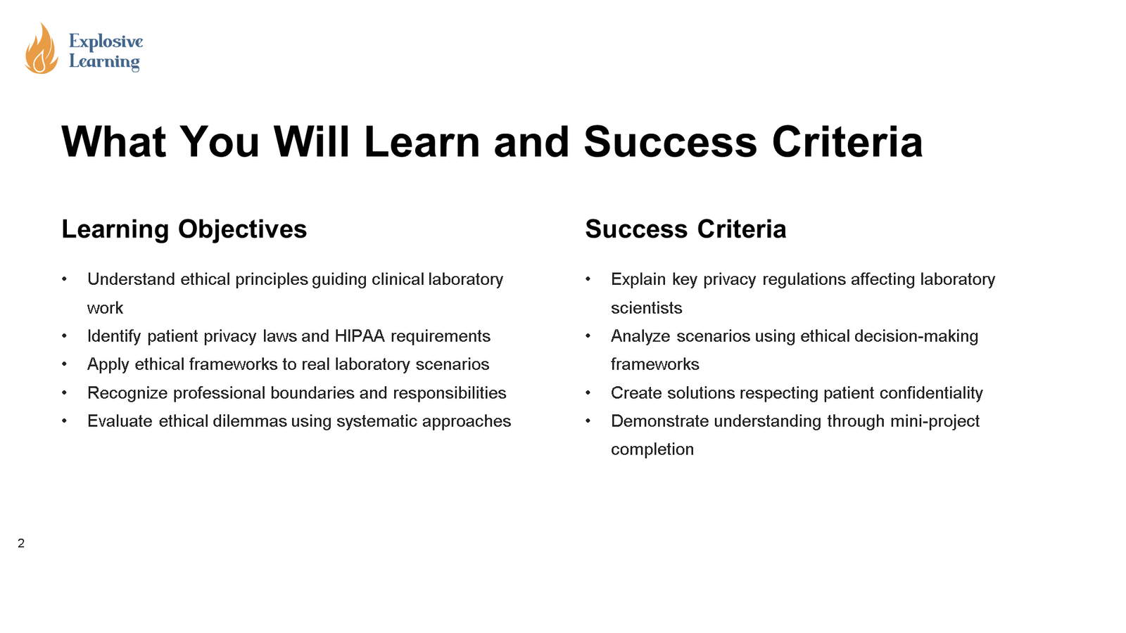 Learning objectives and success criteria slide