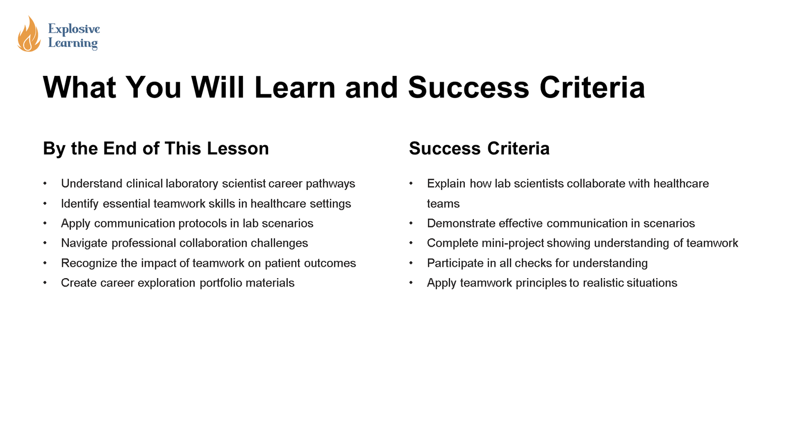 Lesson objectives and success criteria slide