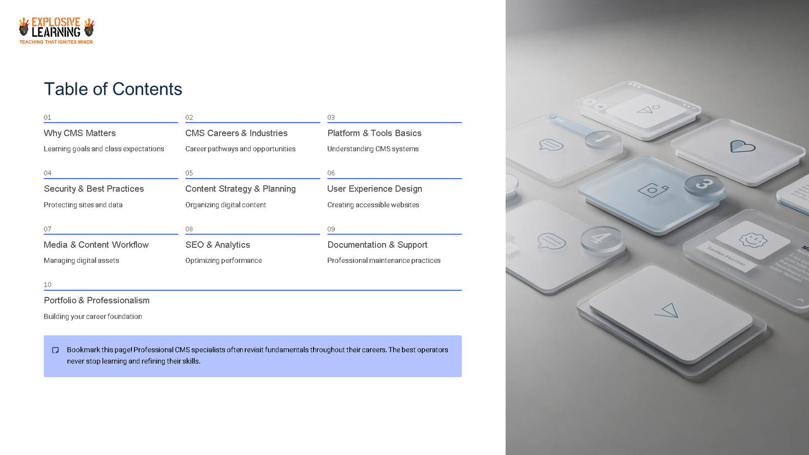 CMS course table of contents slide