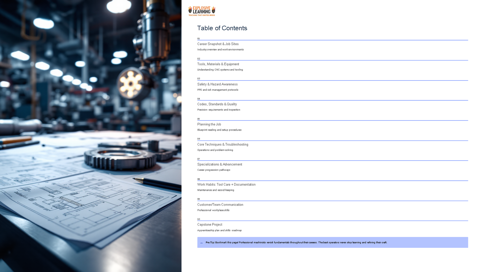 Engineering blueprints and gear in modern workshop