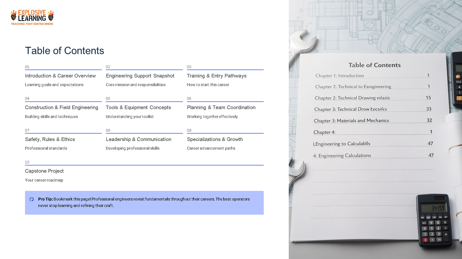 Engineering course table of contents and tools