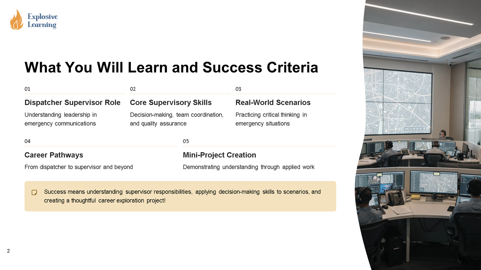 Dispatcher supervisor training overview slide