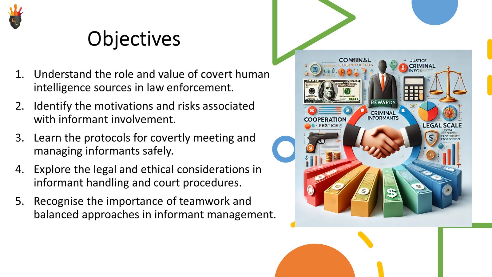 Presentation slide on informant management objectives