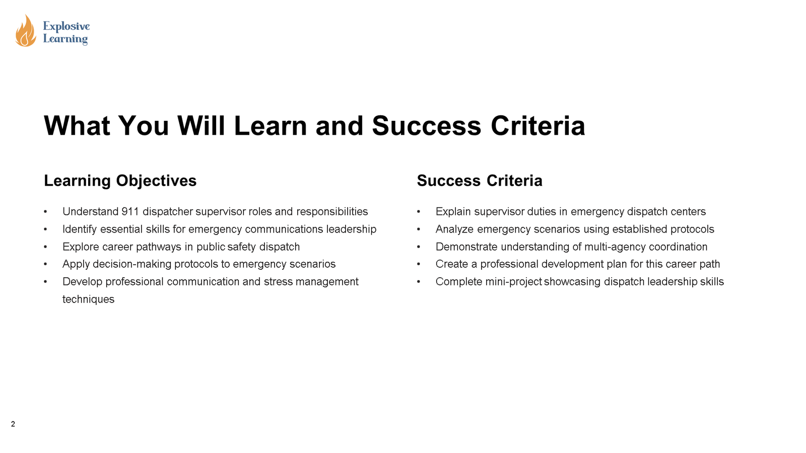 Learning objectives and success criteria slide