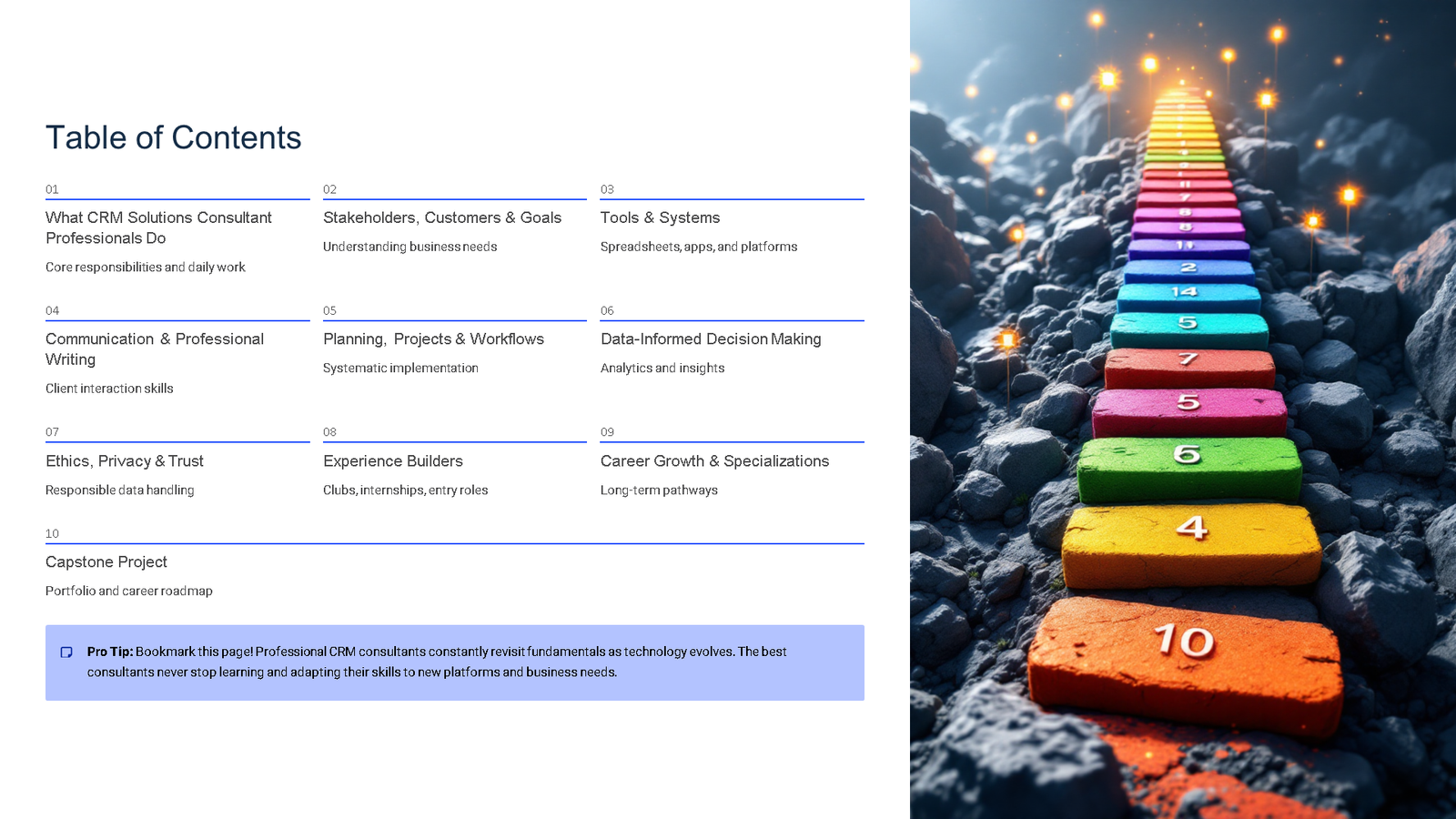 Colourful numbered staircase ascending through rocky landscape