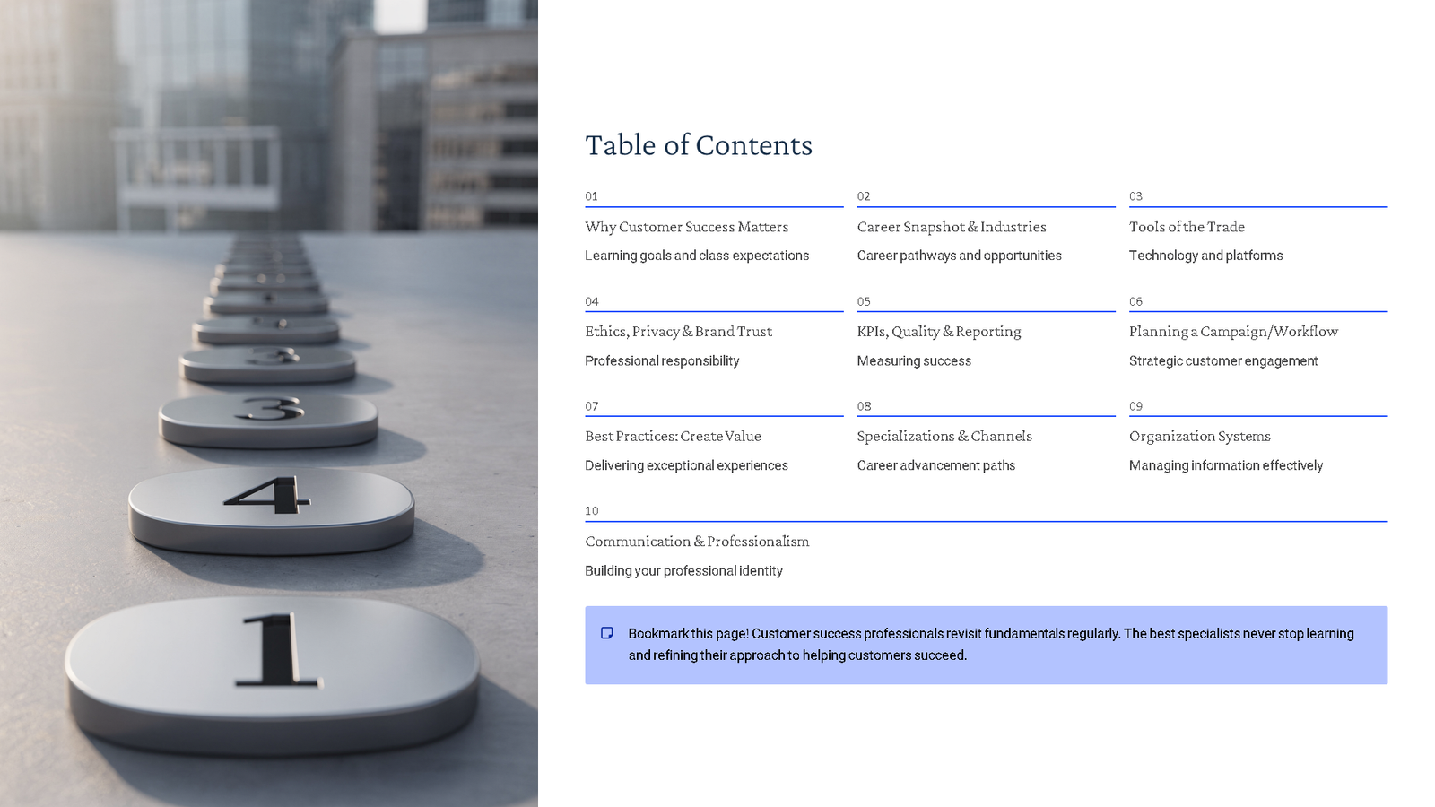 Table of contents with numbered stepping stones
