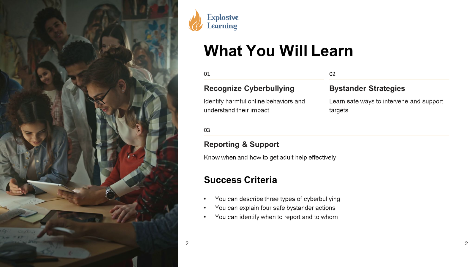 Teacher and pupils learning about cyberbullying in class