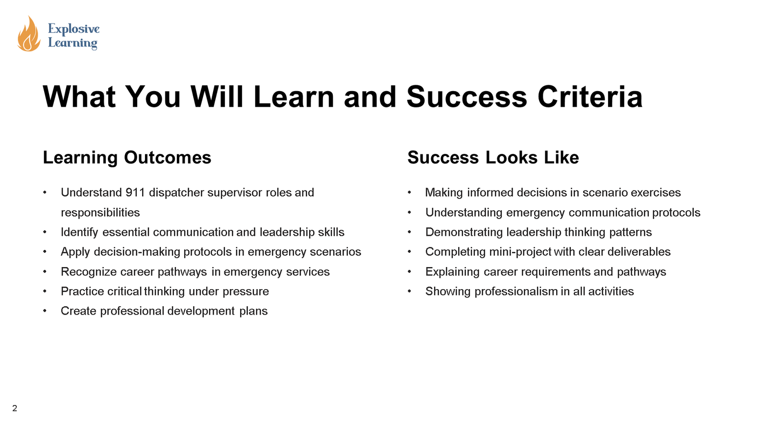 Learning outcomes and success criteria slide
