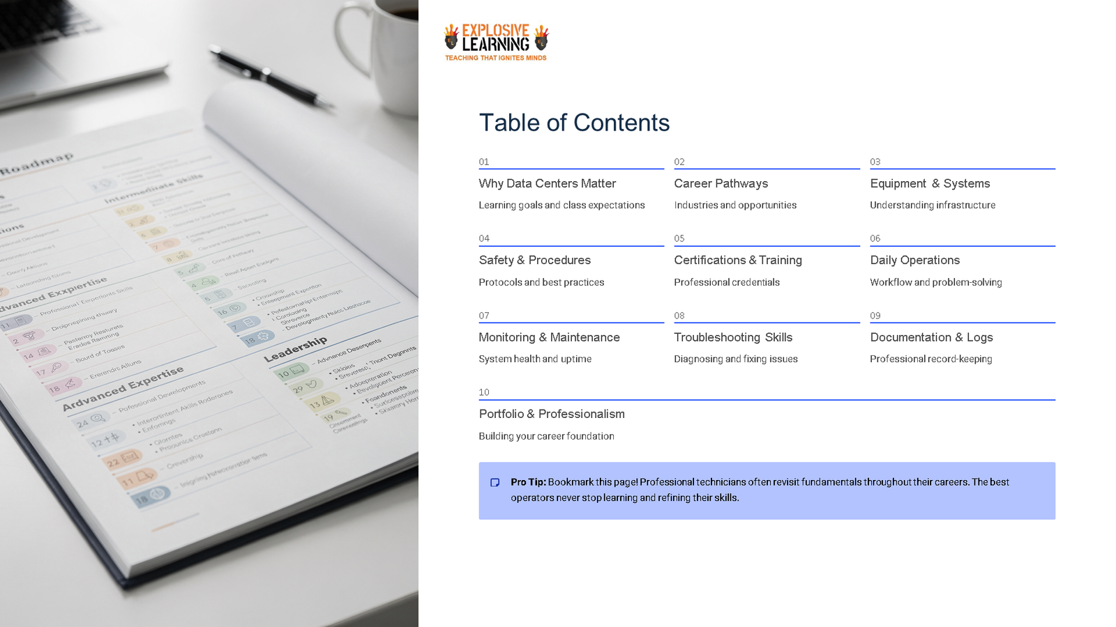 Data centres course table of contents slide