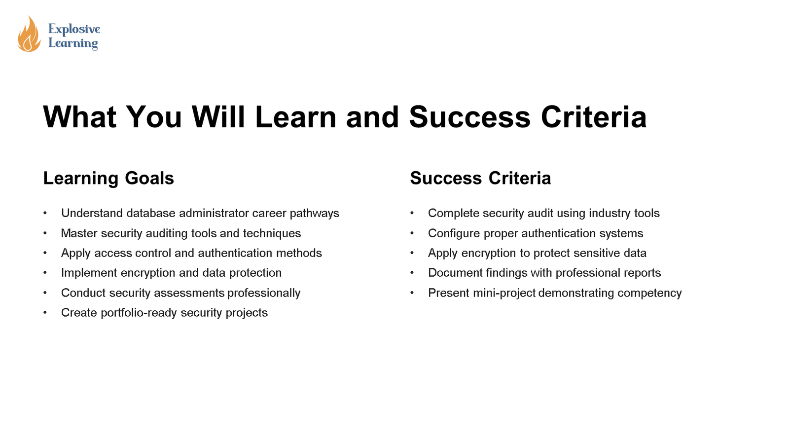 Learning goals and success criteria slide