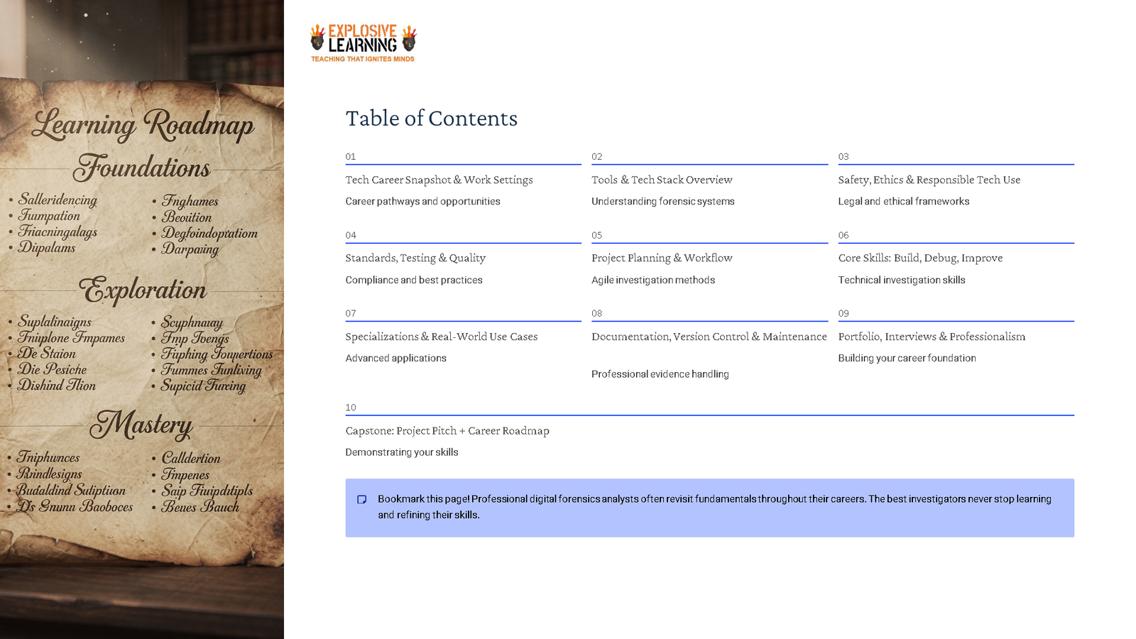 Learning roadmap and digital forensics table of contents