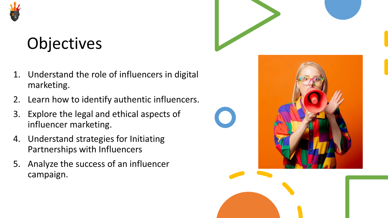 Presentation slide on influencer marketing objectives