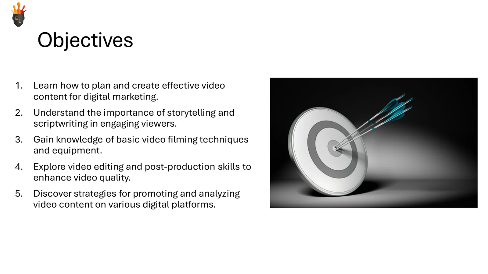 Presentation slide with objectives and target bullseye