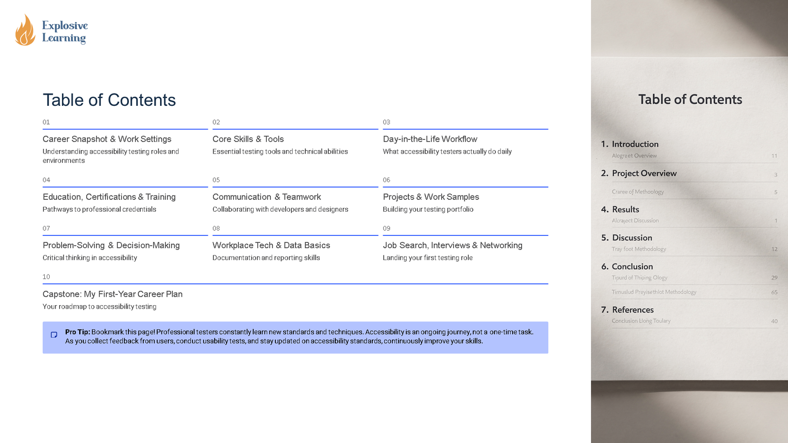 Two contrasting table of contents page layouts