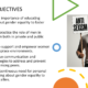 Man holding anti sexism sign beside objectives slide