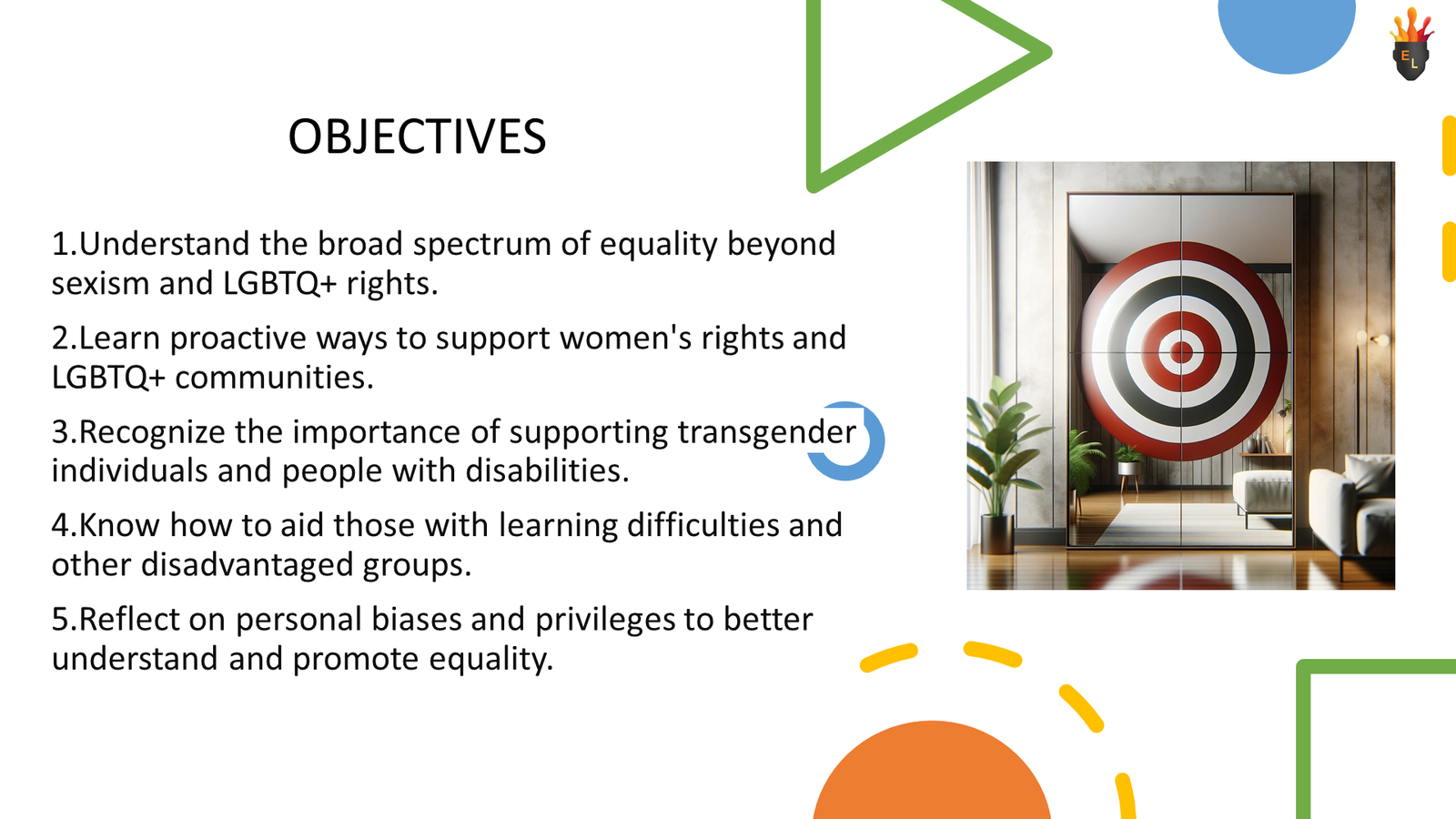 Equality objectives slide with target artwork
