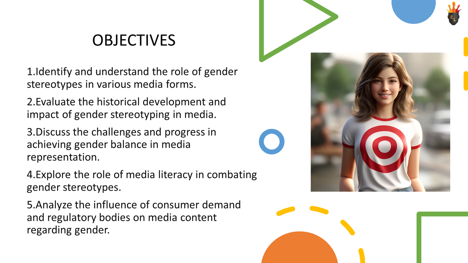 Presentation slide on gender stereotypes in media