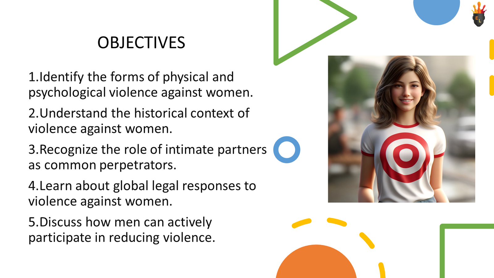 Presentation slide on violence against women objectives