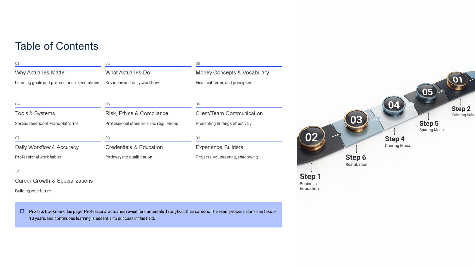 Actuarial career table of contents slide