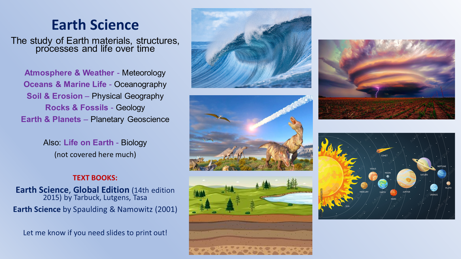 Earth Science topics with natural phenomena illustrations