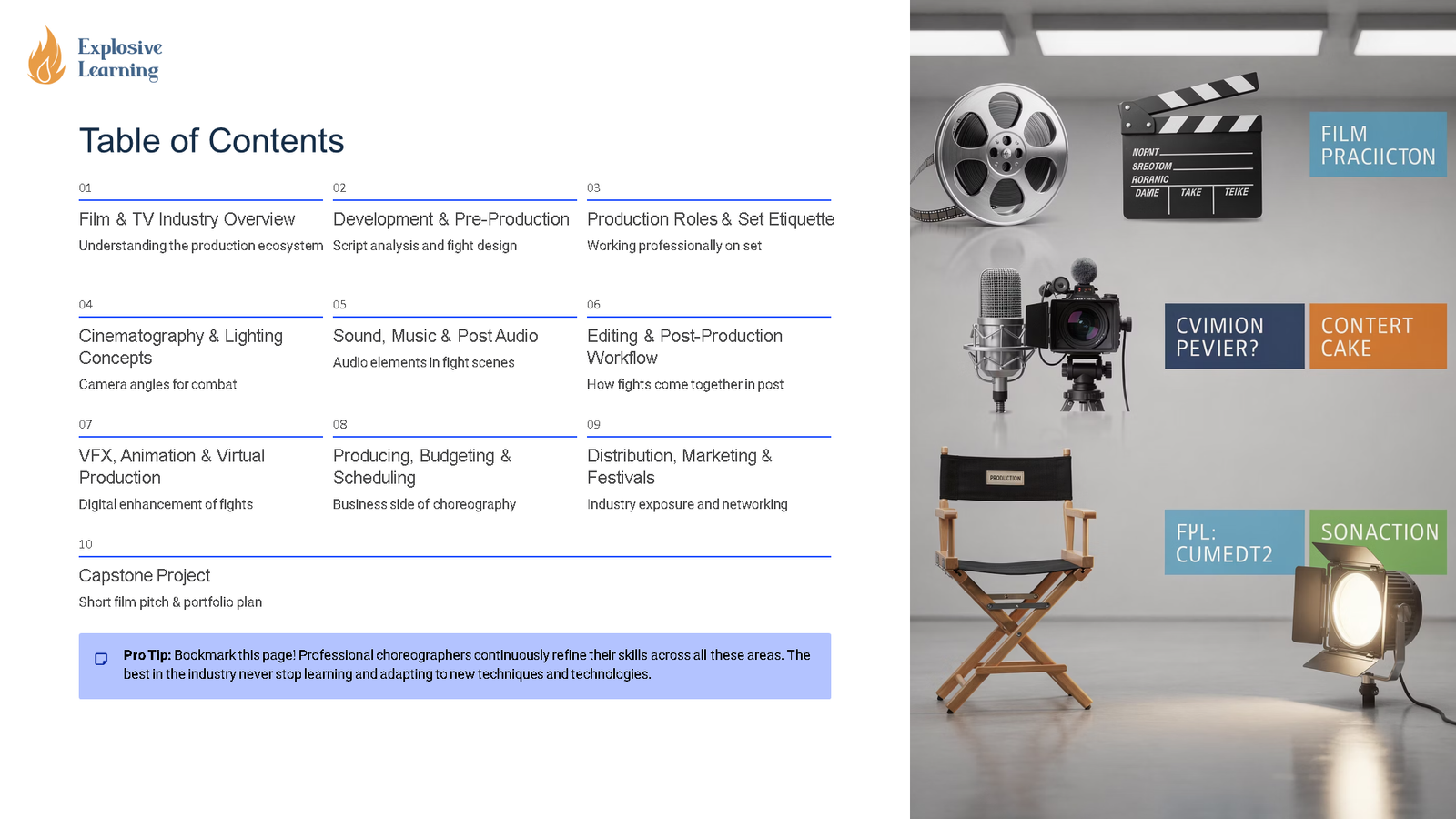 Film production course contents with studio equipment