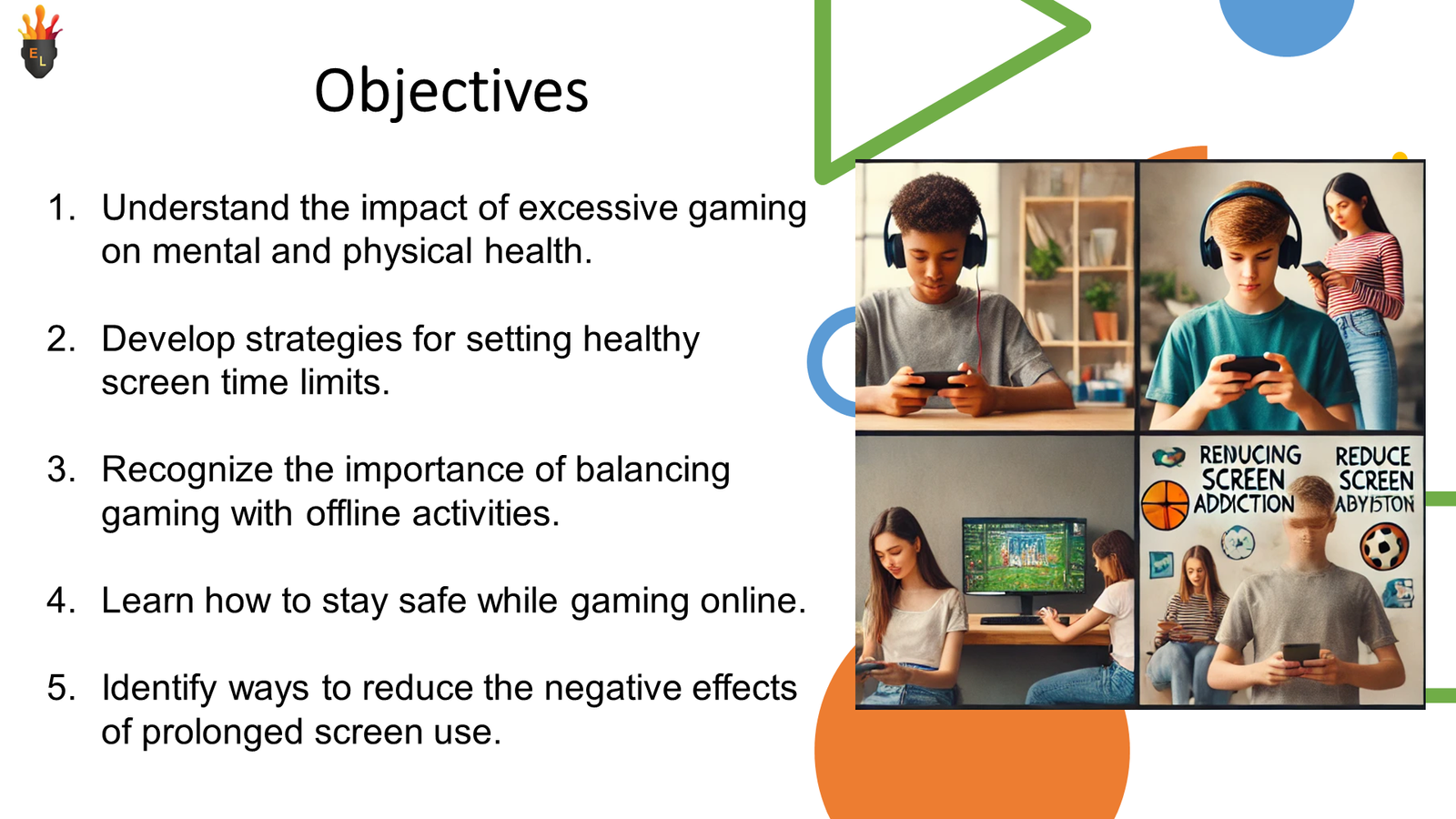 Presentation slide on excessive gaming and screen time