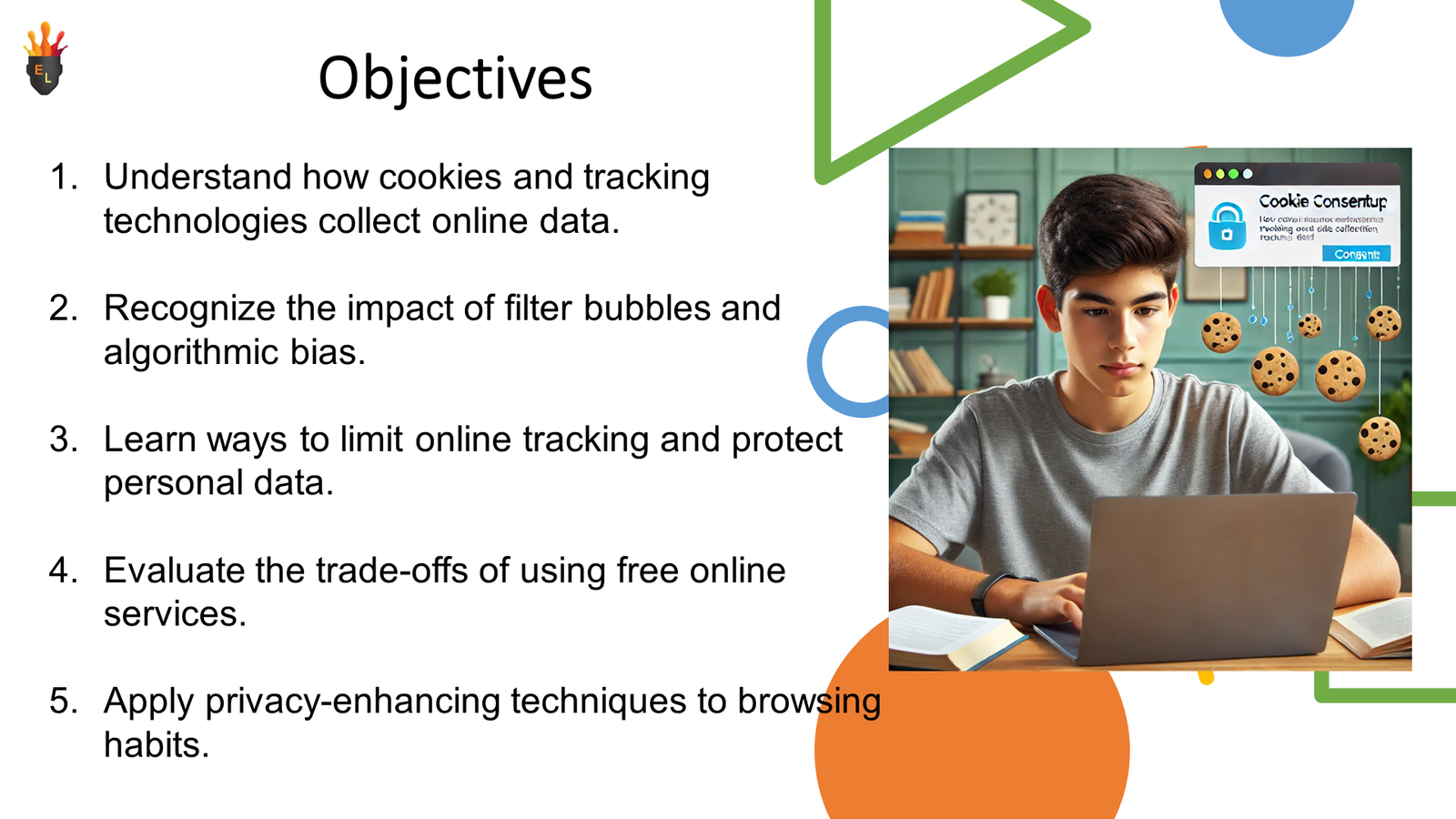 Student using laptop with cookie consent pop-up