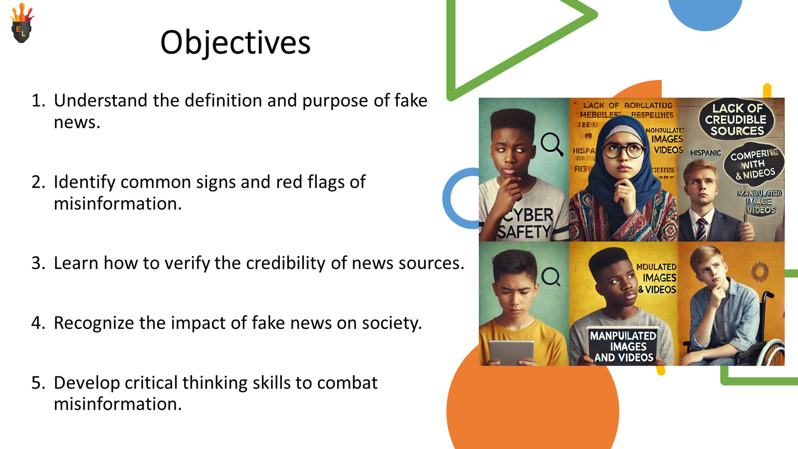 Presentation slide on fake news objectives