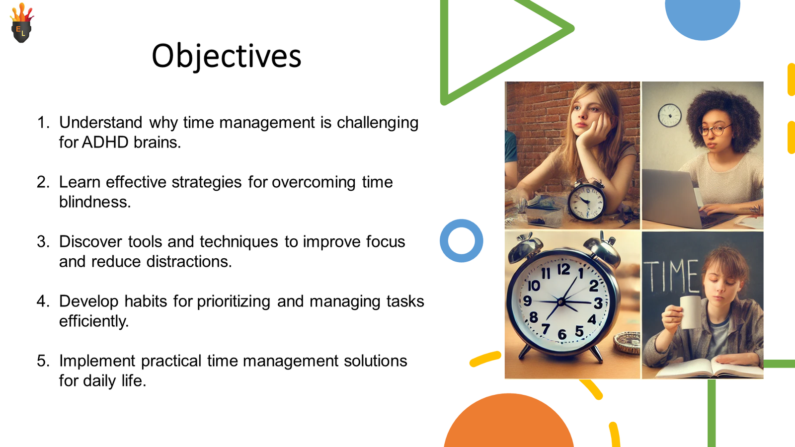 ADHD time management objectives presentation slide