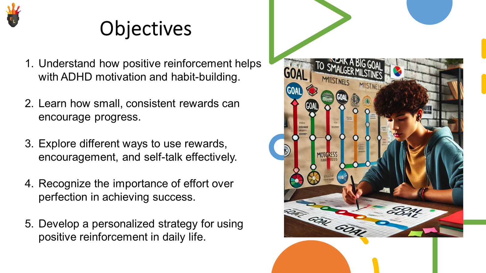 Student planning goals with colourful milestone chart