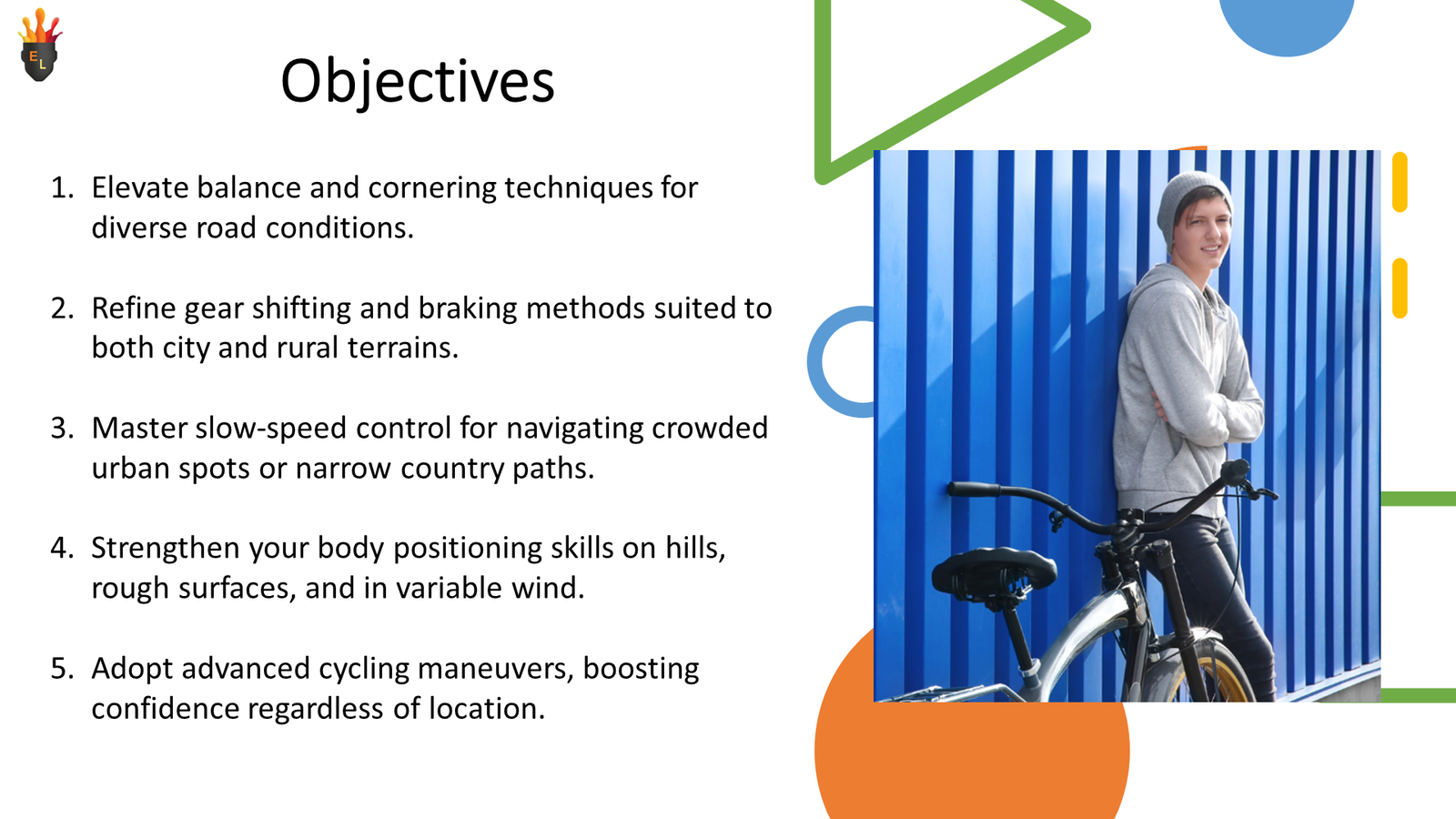 Cyclist leaning against blue wall beside bicycle