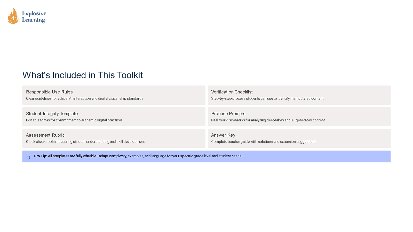 Toolkit contents overview from Explosive Learning