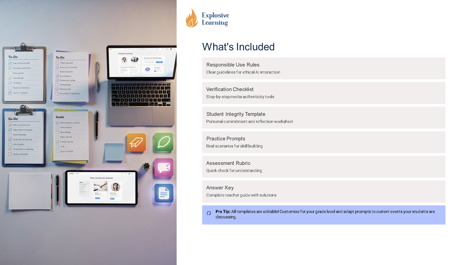 Educational toolkit overview with laptop and checklist items