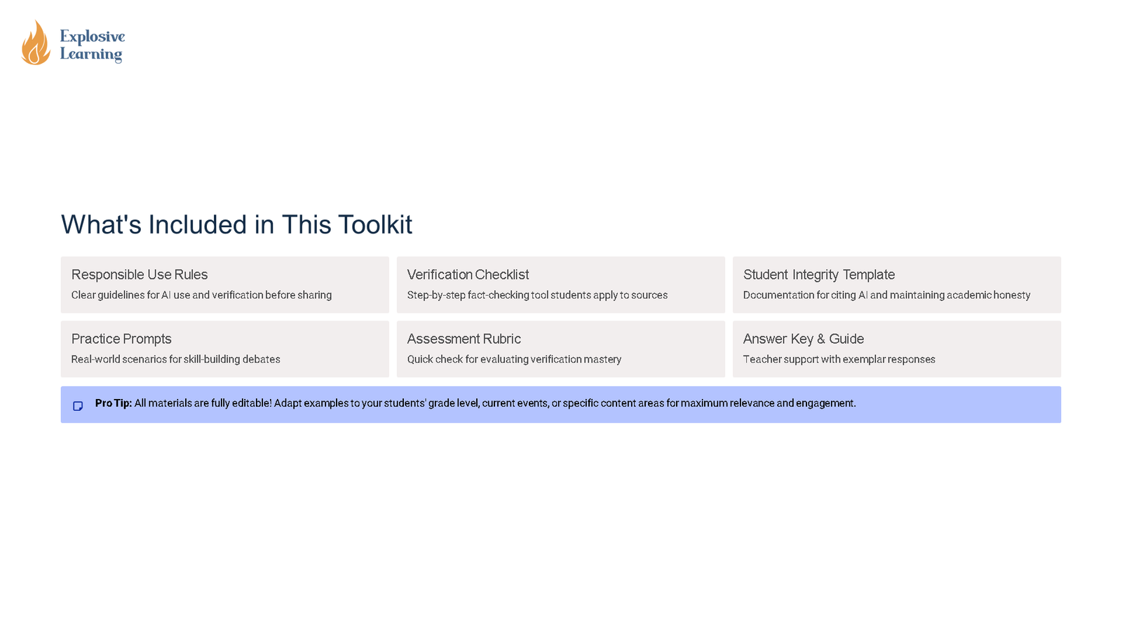 Toolkit contents overview from Explosive Learning