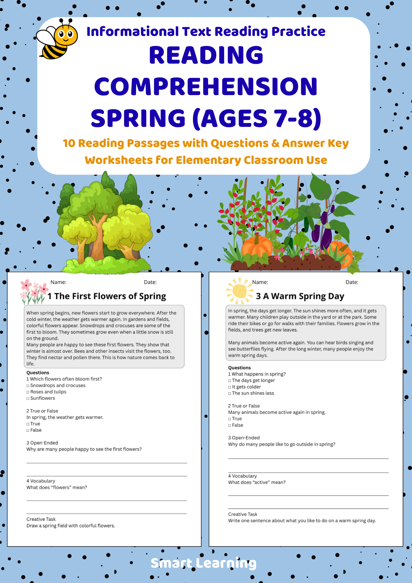Spring reading comprehension worksheets for ages 7–8