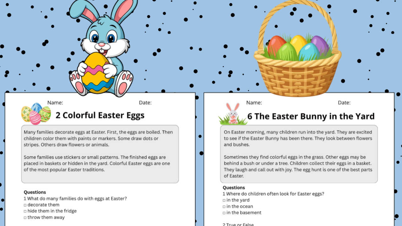 Easter reading comprehension worksheets for ages 7–8