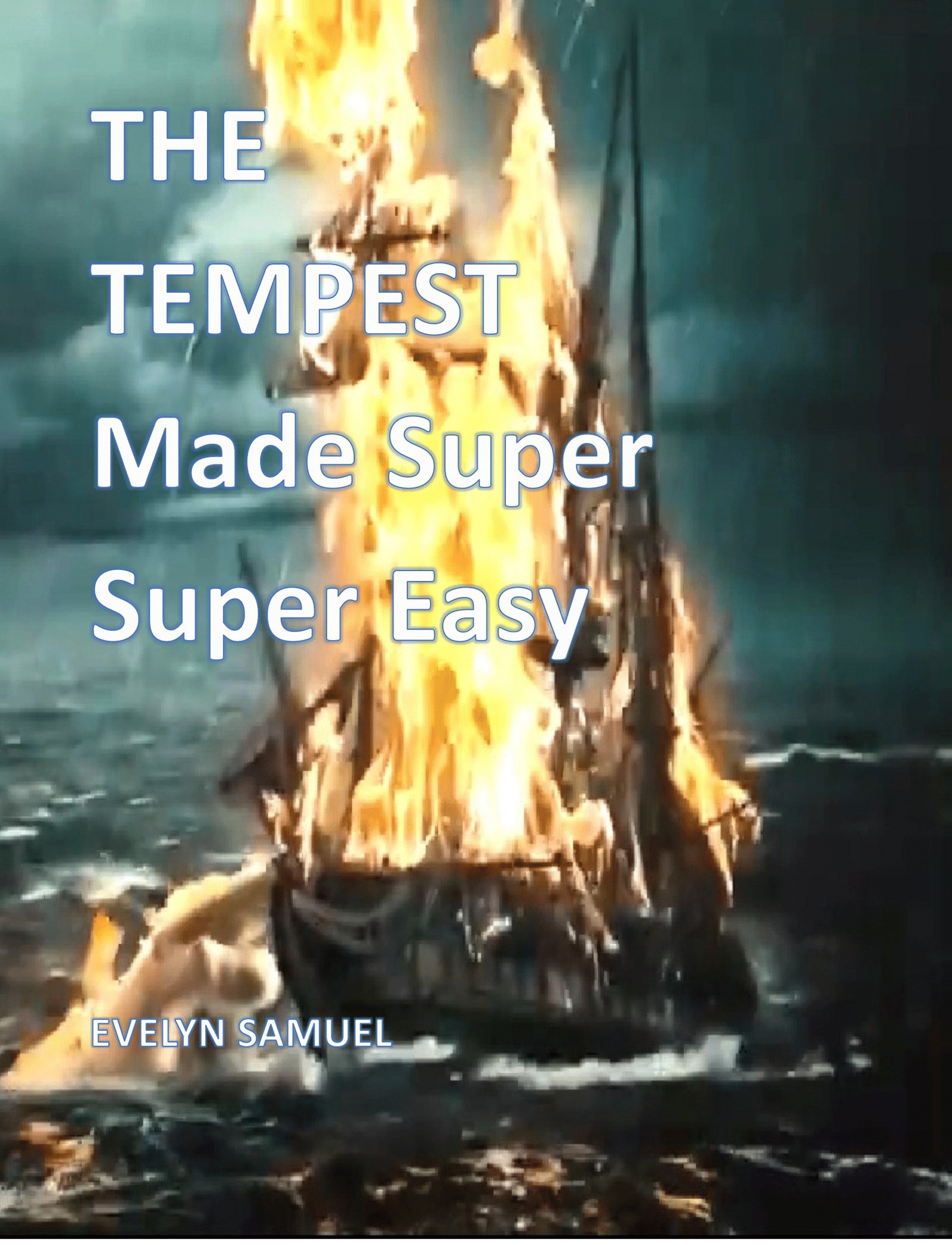 Burning ship at sea with Tempest title text