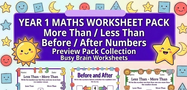 Year 1 maths worksheet pack banner