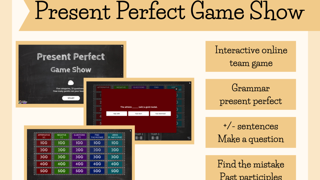 Present Perfect grammar game show slide