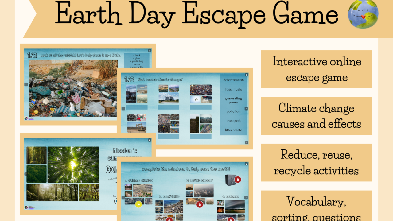 Earth Day Escape Game educational poster