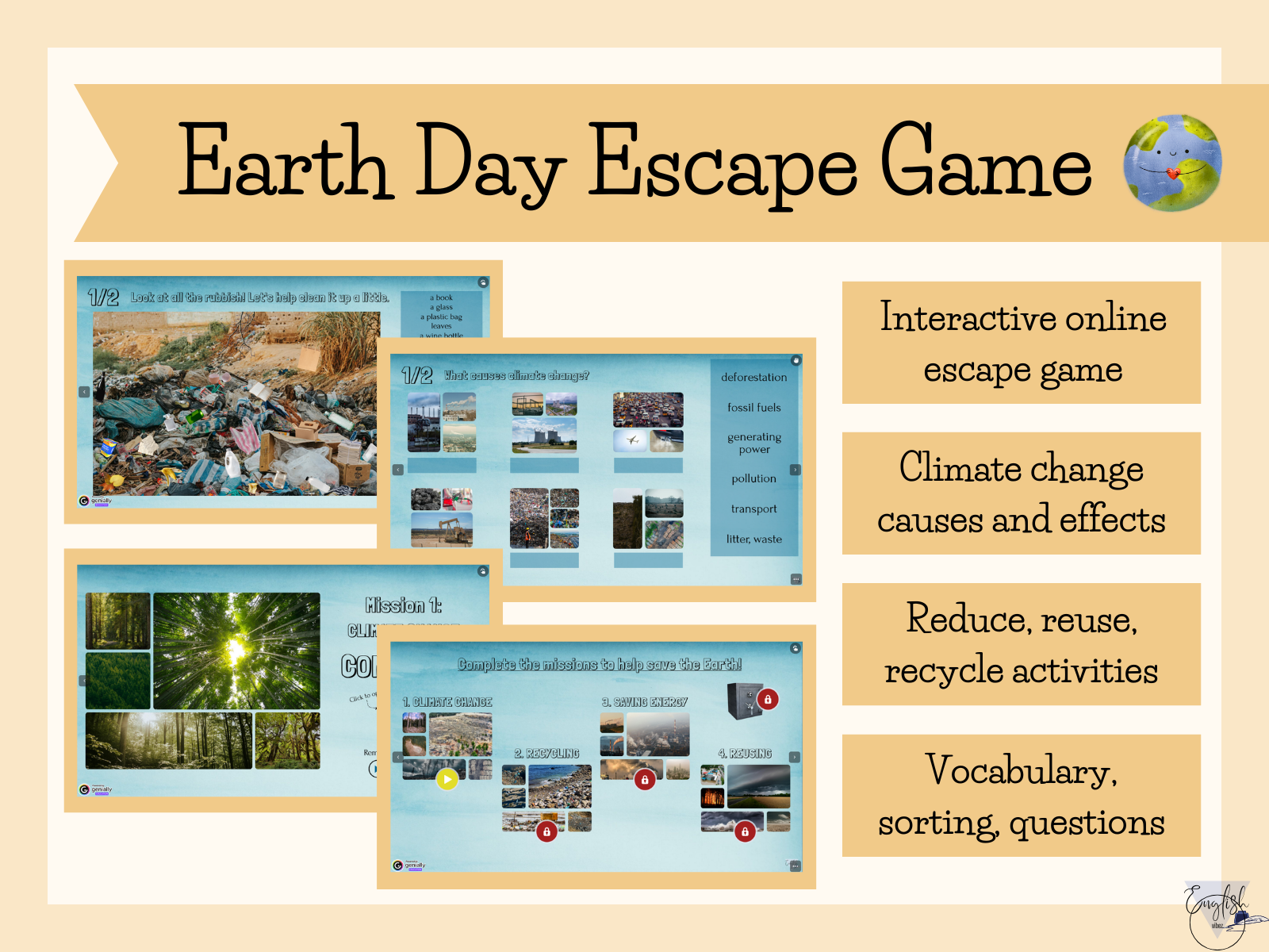 Earth Day Escape Game educational poster