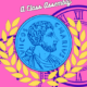 Roman coin illustration with laurel wreath design